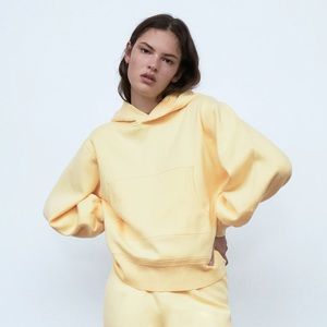 NWT Zara Yellow Hooded Knit Sweater Size S